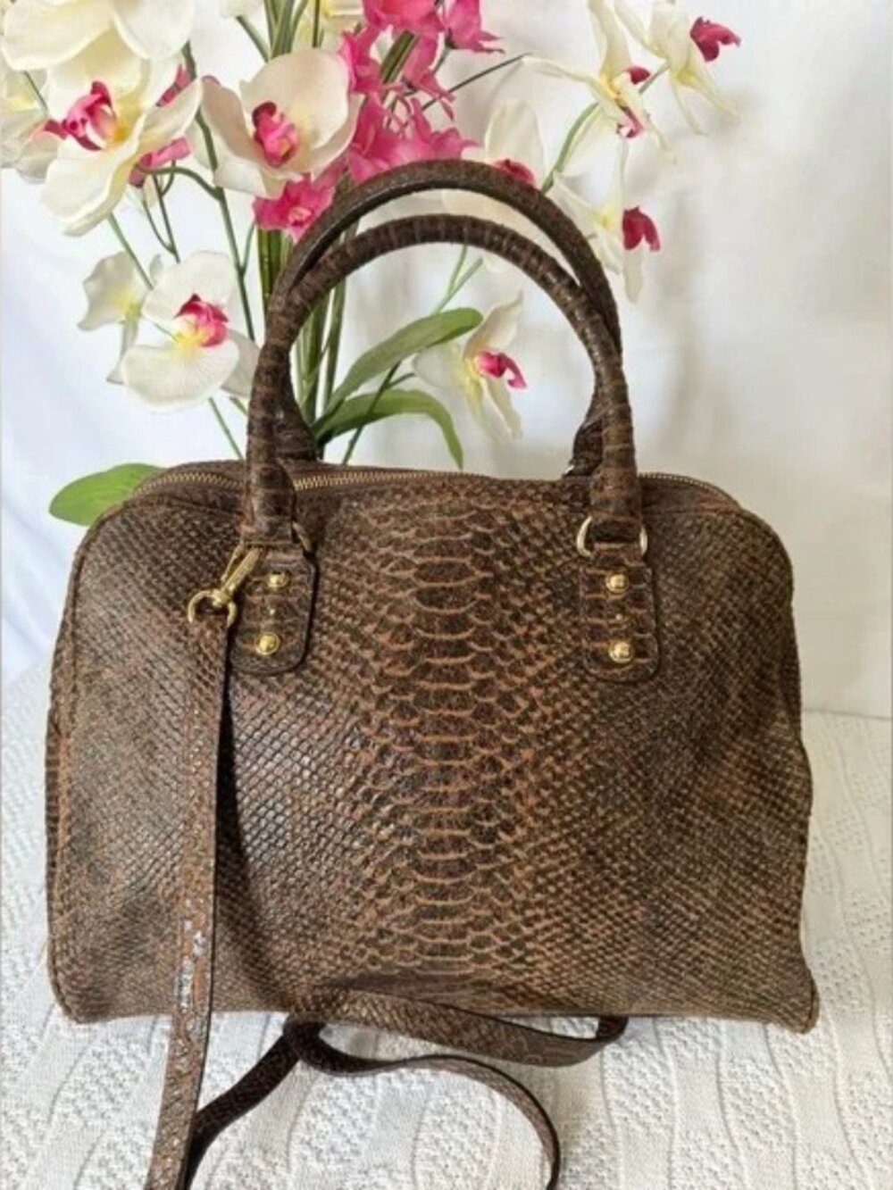 Michael Kors Satchel/Crossbody Python Embossed Large Leather Bag